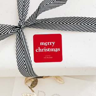 Frohe Weihnachten Einfach Minimalistisch Red Quadratischer Aufkleber