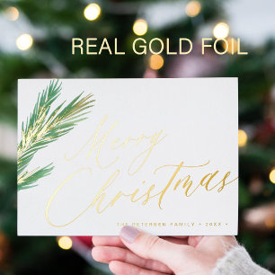 Frohe Weihnachten einfache elegante Drehbuch Gold Folien Feiertagskarte