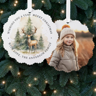 Frohe Weihnachten einfache elegante Foto Kiefer gr Ornament Karte