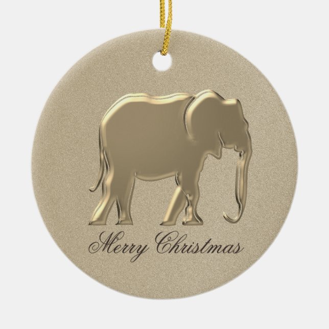 Frohe Weihnachten Einfache Elephant Gold Keramikornament (Vorne)