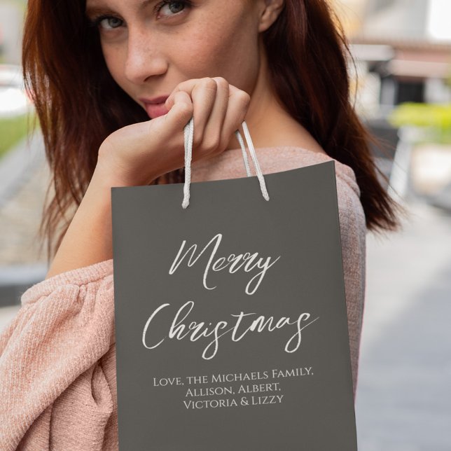 Frohe Weihnachten Einfache Minimalistische Schrift Mittlere Geschenktüte (Simple calligraphy script Merry Christmas gift bag)