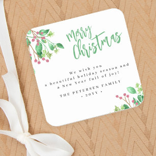 Frohe Weihnachten einfache moderne Familienname Quadratischer Aufkleber