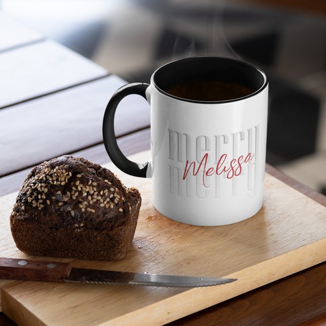 Frohe Weihnachten Einfache moderne Kalligrafie Cus Tasse (Merry Christmas modern style calligraphy mug. with a simple block-style typography. )