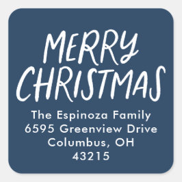 Frohe Weihnachten einfache nass blaue Rücksendeadr Quadratischer Aufkleber