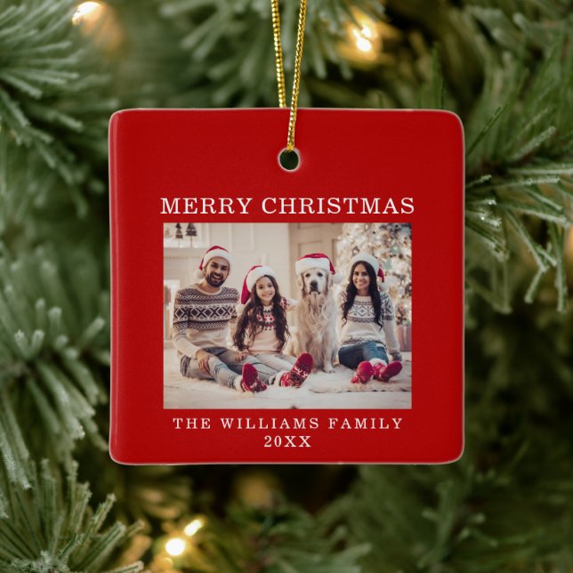 Frohe Weihnachten Einfache Red Holiday Keramikornament (Baum)