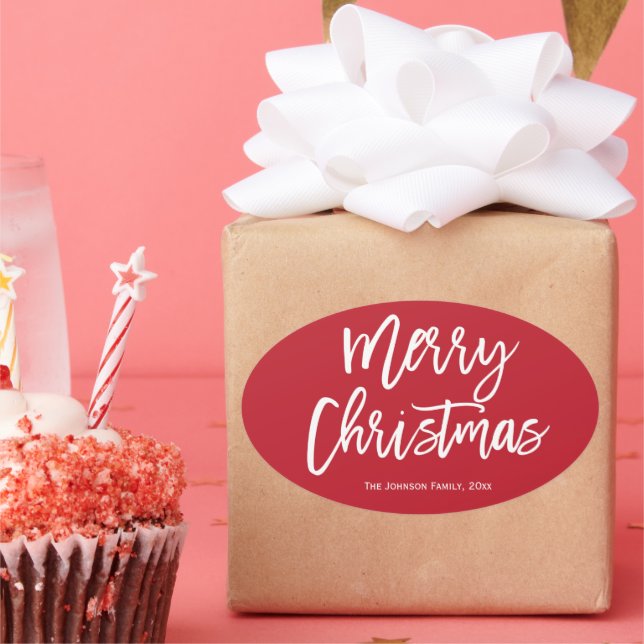 Frohe Weihnachten einfache Red Oval Stickers (Party)