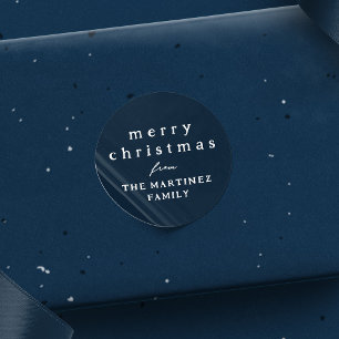 Frohe Weihnachten einfachen rustikalen marineblaue Runder Aufkleber