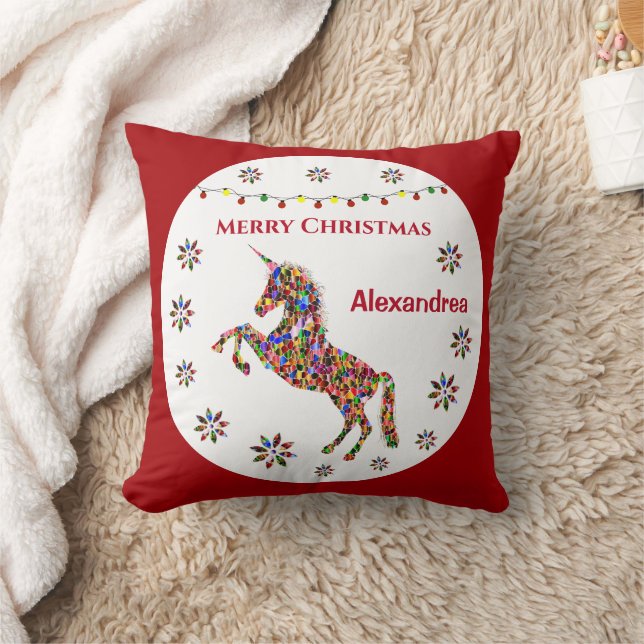 Frohe Weihnachten Einhorn Glitzer Personalize Kissen (Decke)