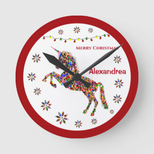 Frohe Weihnachten Einhorn Glitzer Personalize Runde Wanduhr