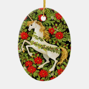 Frohe Weihnachten Einhorn Rot Grün Weiß Keramik Ornament