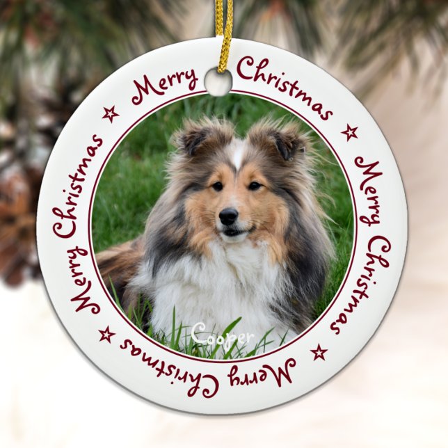 Frohe Weihnachten Einzigartig Trendy Red Pet Dog F Keramik Ornament (Von Creator hochgeladen)