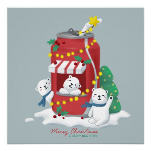 Frohe Weihnachten: Eisbär & Soda Can Poster (Vorderseite)