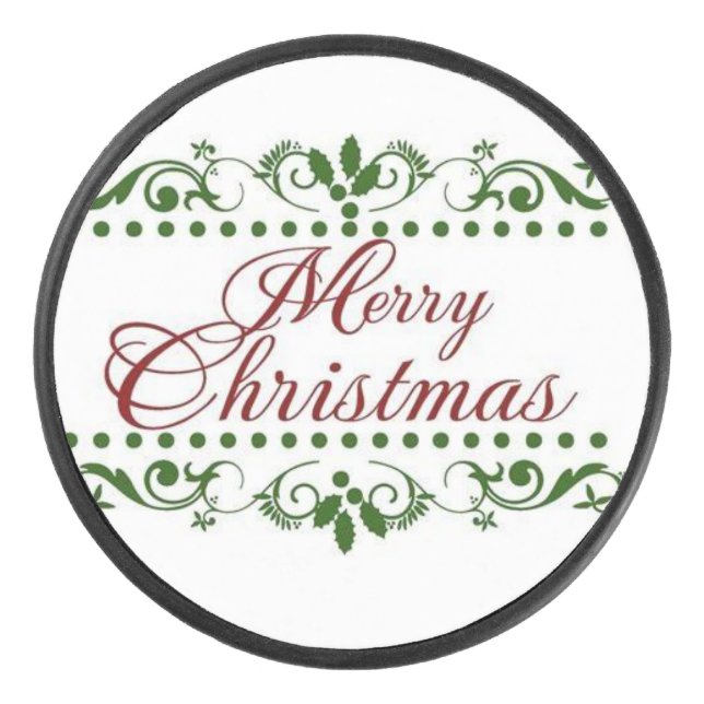 Frohe Weihnachten Eishockey Puck (Vorderseite)