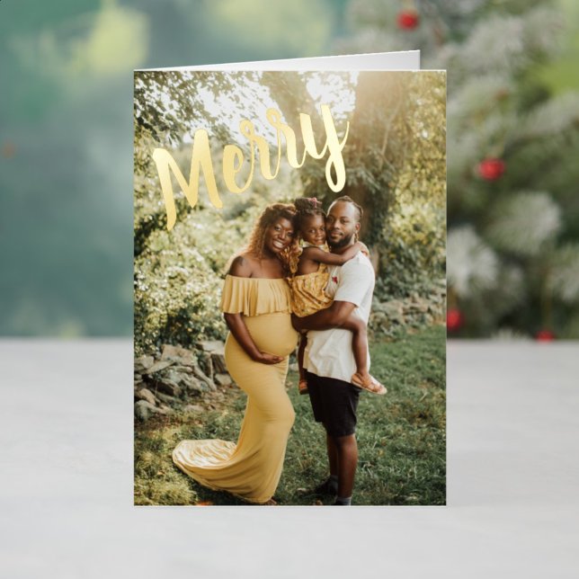 Frohe Weihnachten Elegant 6 Foto geflochten (Merry Christmas Elegant 6 Photo Folded Foil Holiday Card)