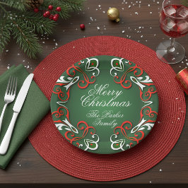 Frohe Weihnachten Elegant Barock Rot Grün & Weiß Pappteller