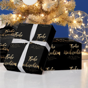 Frohe Weihnachten Elegant Black Gold Script Deutsc Geschenkpapier