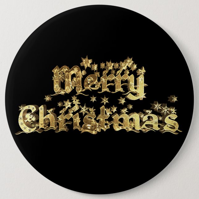 Frohe Weihnachten Elegant Black Gold Star Typograf Button (Vorderseite)