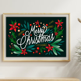 Frohe Weihnachten Elegant Blumenkalligrafie-Skript Poster
