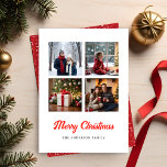 Frohe Weihnachten | Elegant Four Foto Collage<br><div class="desc">Dieses elegante Design besticht durch eine stilvolle Collage aus Foto,  in der Sie zahlreiche beliebte Urlaubsmomente präsentieren können. Mit einer minimalen aber festlichen Ästhetik kombiniert diese Karte persönliche Fotos mit einem modernen "Frohen Weihnachten" Gruß.</div>