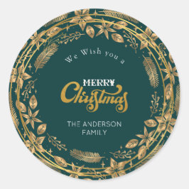 Frohe Weihnachten Elegant Gold Arch Green Runder Aufkleber