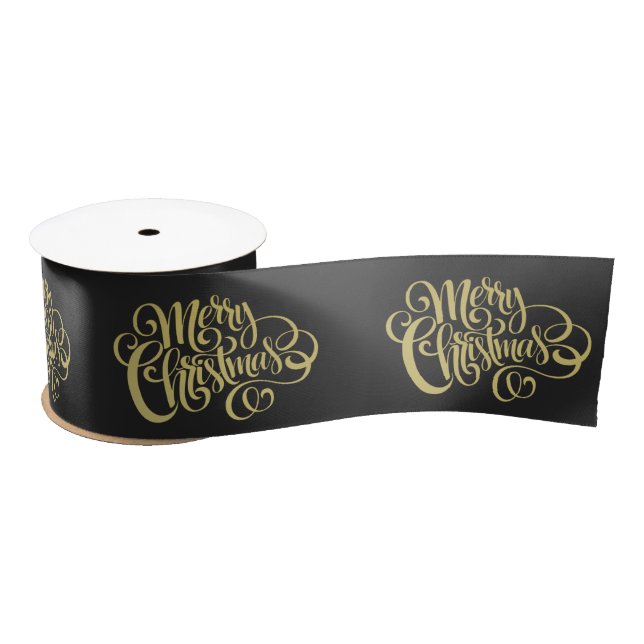 Frohe Weihnachten Elegant Gold Script Black Satinband (Spule)