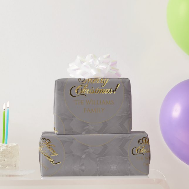 Frohe Weihnachten Elegant Gold Script Gray Geschenkpapier (Partygeschenke)