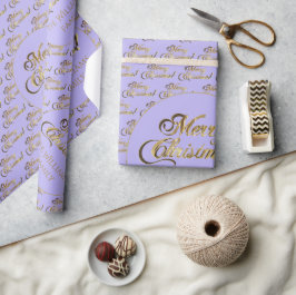 Frohe Weihnachten Elegant Gold Script Lilac Lila Geschenkpapier