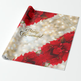 Frohe Weihnachten Elegant Gold Script Poinsettia Geschenkpapier