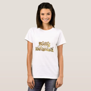 Frohe Weihnachten Elegant Gold Stars Typografie T-Shirt