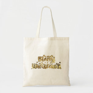 Frohe Weihnachten Elegant Gold Stars Typografie Tragetasche