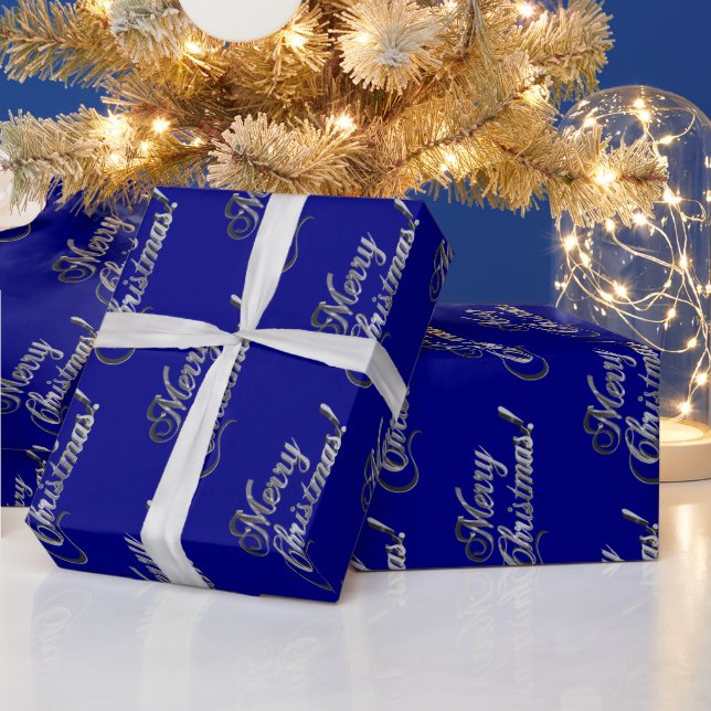 Frohe Weihnachten Elegant Navy Blue und Silver Gra Geschenkpapier (Feiertage)