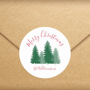 Frohe Weihnachten Elegant Pine Custom Geschenk Runder Aufkleber