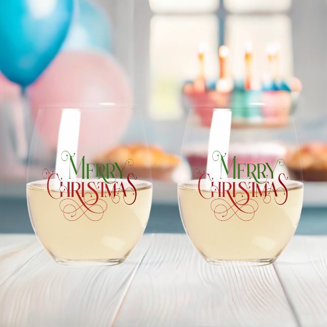 Frohe Weihnachten Elegant Retro Typografie Weinglas Ohne Stiel (Insitu (Baby Party))