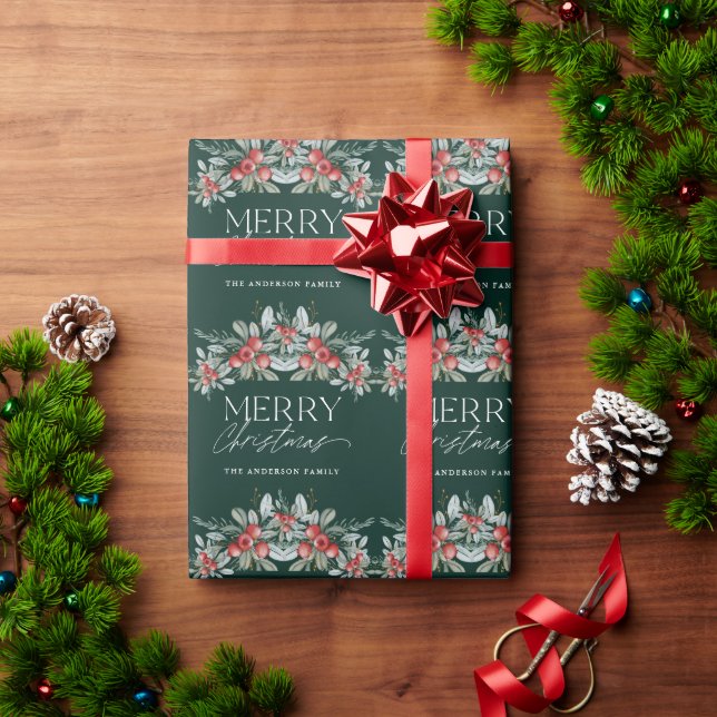 Frohe Weihnachten Elegant Script Grünen Weihnachte Geschenkpapier (Feiertagsgeschenk)