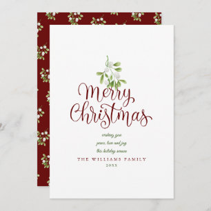 Frohe Weihnachten Elegant Script Mistletoe Burgund