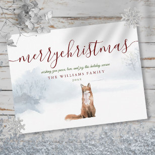 Frohe Weihnachten Elegant Script Winter Fox Postkarte