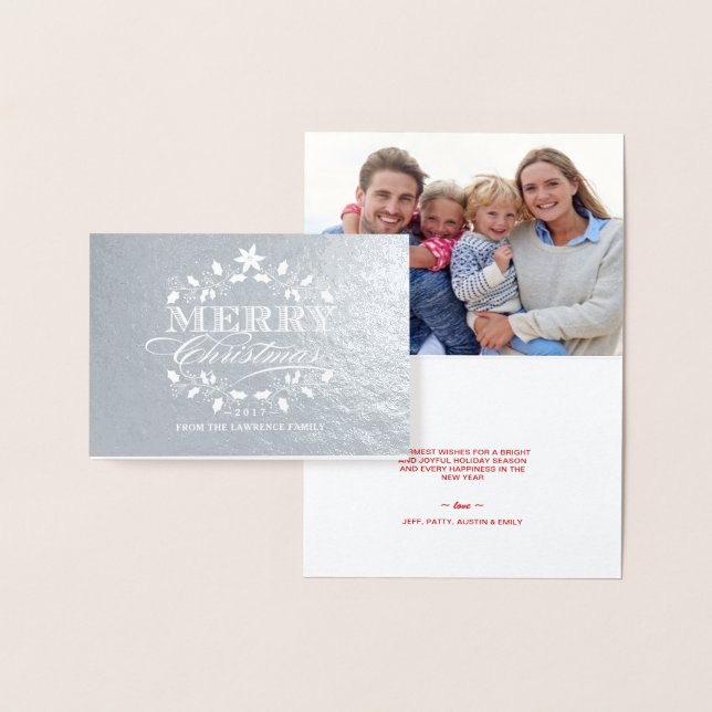 Frohe Weihnachten Elegant Vintag Holly Wreath Folienkarte (Anzeige)