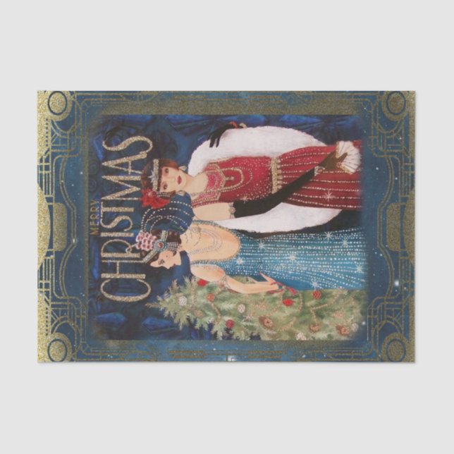 Frohe Weihnachten Elegant Vintag Retro Ladys Seidenpapier (Vorderseite)