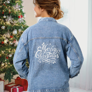 Frohe Weihnachten Elegant White Typografy Jeansjacke