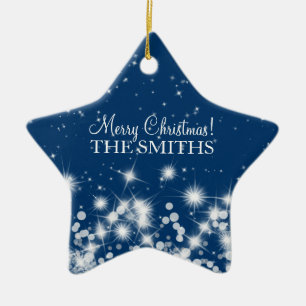 Frohe Weihnachten Elegant Winter Sparkle Royal Blu Keramik Ornament