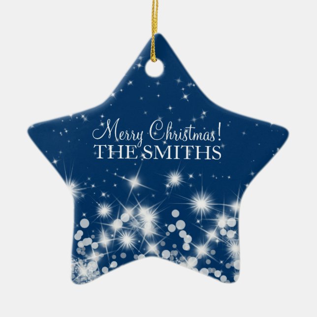 Frohe Weihnachten Elegant Winter Sparkle Royal Blu Keramik Ornament (Vorne)