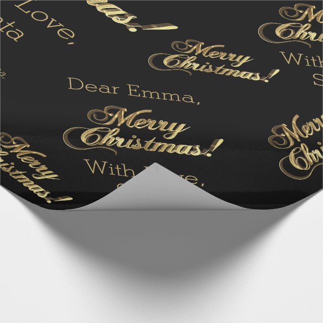 Frohe Weihnachten Elegante Black Imitats Gold Foil Geschenkpapier (Ecke)