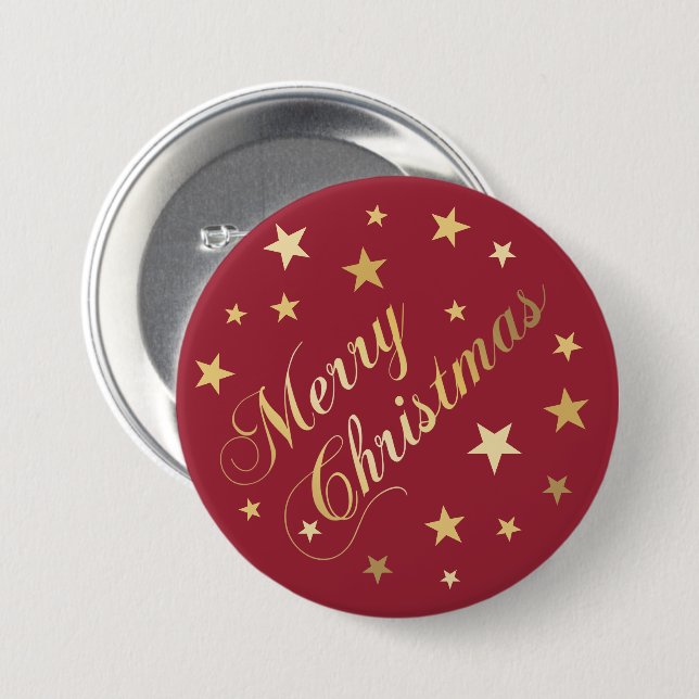 Frohe Weihnachten Elegante Gold Script Feste Stern Button (Vorne & Hinten)