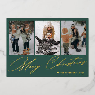 Frohe Weihnachten elegante goldene Schrift 3 Foto Folien Feiertagskarte
