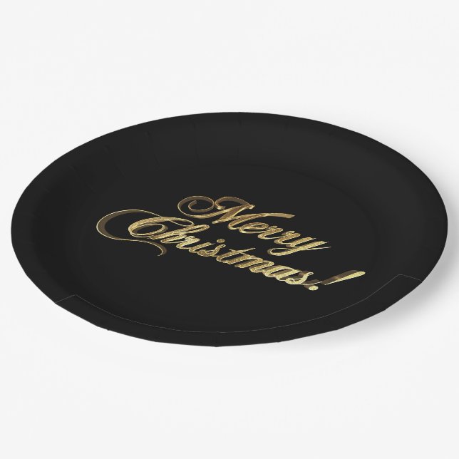 Frohe Weihnachten Elegante Imitate Gold Foil Typog Pappteller (Schrägansicht)