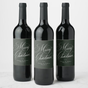 Frohe Weihnachten elegante Jägergrün-Feier Weinetikett