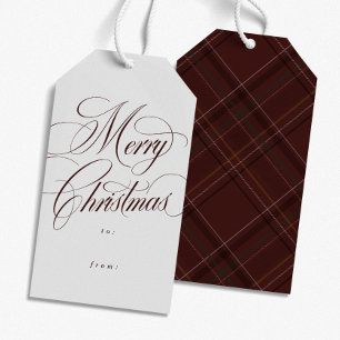 Frohe Weihnachten elegante marine rote karierte Fe Geschenkanhänger