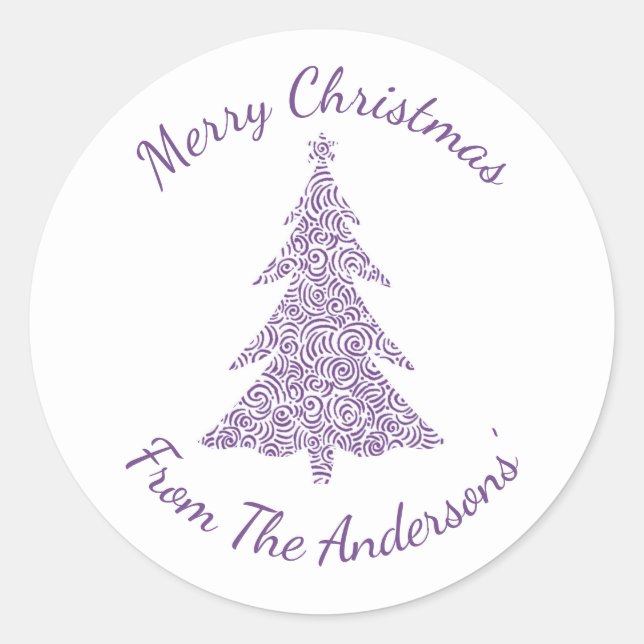 Frohe Weihnachten elegante moderne Weihnachtsbaum Runder Aufkleber (Vorderseite)