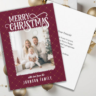 Frohe Weihnachten! Elegante Muster Red Foto Card Feiertagskarte