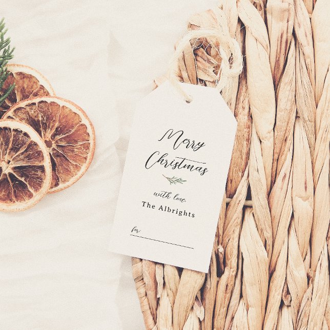 Frohe Weihnachten Elegante Pine & Familienname Geschenkanhänger (Von Creator hochgeladen)